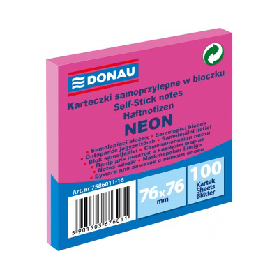 Стікер 76*76мм 100арк рожевий NEON 7586011-16 (12) (DONAU)